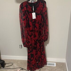 Ted Baker London Black and Red Floral Long Sleeve Dress